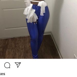 Blue latex pants..stretchy worn once